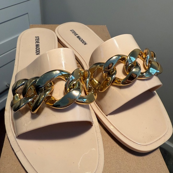 Steve Madden DRIPS Chain Slide Sandals — Bright Nude/Gold — Size 9 - Picture 3 of 6